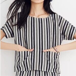Madewell Evelyn Stripe Boxy Linen Blend Top - large black white stripes like new